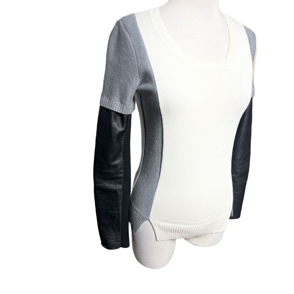 AiKO KWAN Color Block Cashmere Blend Leather Long Sleeve Sweater  XS